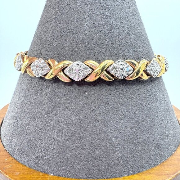 Illusion Stone X Link Chain Bracelet VTG Gold Over Sterling Silver 925 7